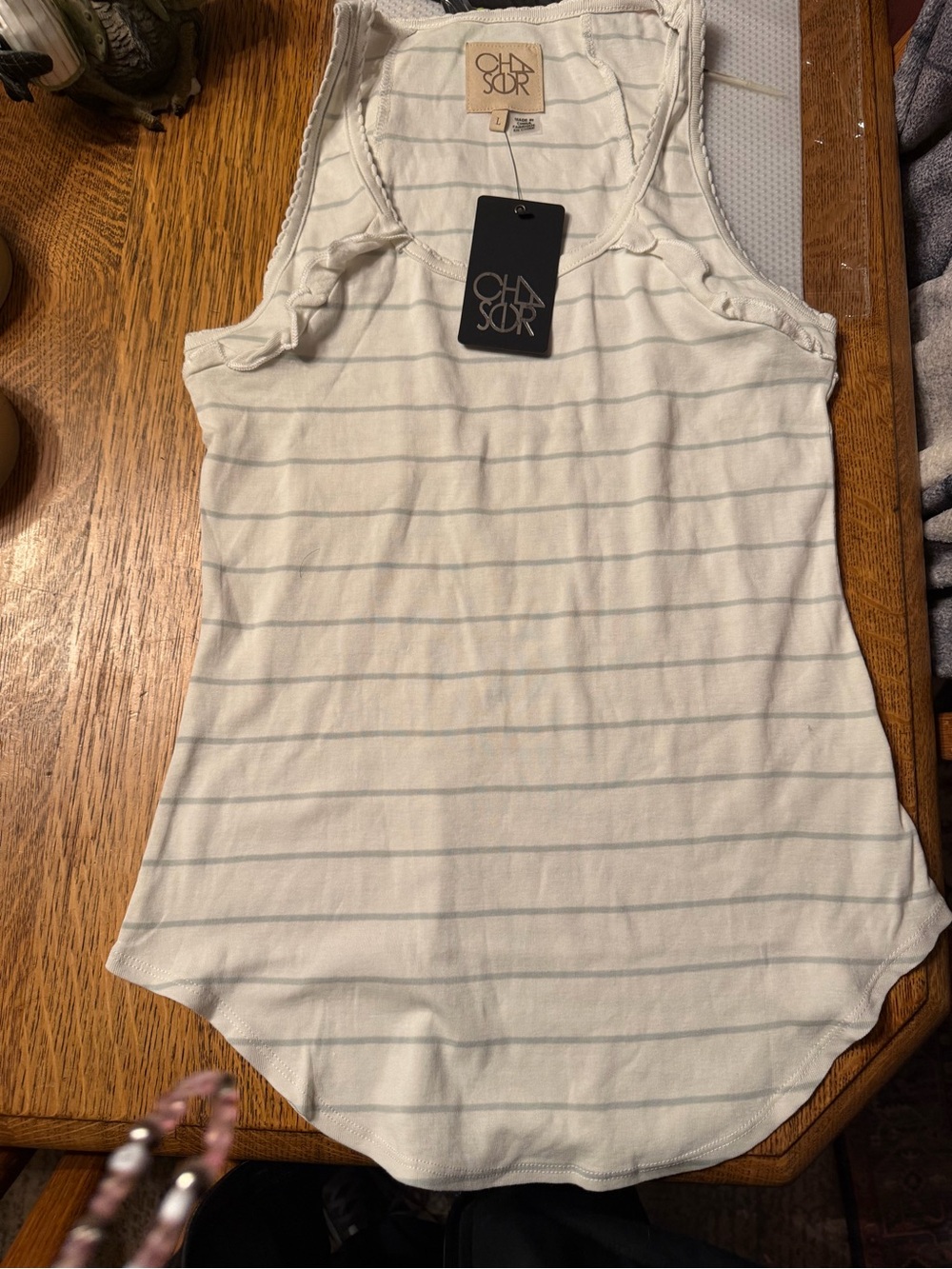 Chaser Cream Tank Top with Light Gray Stripes
